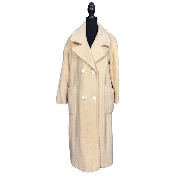 Vintage 70s Wool Trench, Cream Long Belted Overcoat, Pure Virgin Wool Peacoat - Picture 2 of 9
